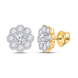 14kt Yellow Gold Womens Round Diamond Flower Cluster Earrings 2 Cttw