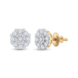 14kt Yellow Gold Womens Round Diamond Cluster Earrings 7/8 Cttw
