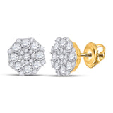 14kt Yellow Gold Womens Round Diamond Octagon Cluster Earrings 1-1/4 Cttw