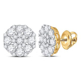 14kt Yellow Gold Womens Round Diamond Octagon Cluster Earrings 1-5/8 Cttw
