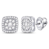 14kt White Gold Womens Round Diamond Square Cluster Earrings 1/4 Cttw