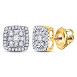 14kt Yellow Gold Womens Round Diamond Square Earrings 1/3 Cttw