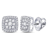 14kt White Gold Womens Round Diamond Square Cluster Earrings 1/3 Cttw