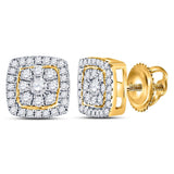 14kt Yellow Gold Womens Round Diamond Square Cluster Earrings 1-1/4 Cttw