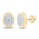 14kt Yellow Gold Womens Round Diamond Oval Earrings 1/3 Cttw
