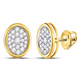 14kt Yellow Gold Womens Round Diamond Oval Cluster Earrings 1/2 Cttw