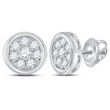 14kt White Gold Womens Round Diamond Circle Cluster Stud Earrings 1/2 Cttw