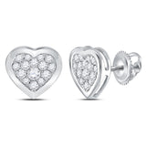 14kt White Gold Womens Round Diamond Heart Cluster Earrings 1/2 Cttw