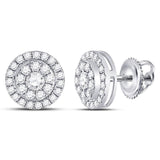 14kt White Gold Womens Round Diamond Solitaire Cluster Stud Earrings 1.00 Cttw