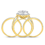 14kt Yellow Gold Round Diamond 3-Piece Bridal Wedding Ring Band Set 2-1/2 Cttw