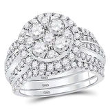 14kt White Gold Round Diamond 3-Piece Bridal Wedding Ring Band Set 2-1/2 Cttw