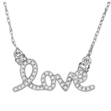 10kt White Gold Womens Round Diamond Cursive Love Pendant Necklace 1/8 Cttw