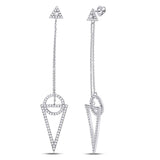 14kt White Gold Womens Round Diamond Circle Triangle Dangle Earrings 3/4 Cttw