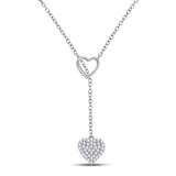 14kt White Gold Womens Round Diamond Slide Heart Necklace 1/6 Cttw