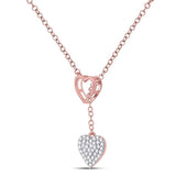 14kt Rose Gold Womens Round Diamond Heart Dangle Pendant Necklace 1/6 Cttw