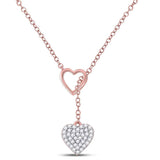 14kt Rose Gold Womens Round Diamond Heart Dangle Pendant Necklace 1/6 Cttw