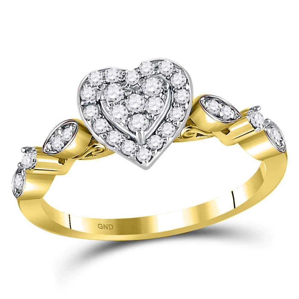 14kt Yellow Gold Womens Round Diamond Heart Cluster Ring 1/3 Cttw