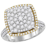 14kt Two-tone Gold Womens Round Diamond Square Cluster Ring 1-3/8 Cttw