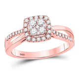 14kt Rose Gold Round Diamond Square Bridal Wedding Engagement Ring 1/2 Cttw