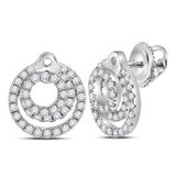 14kt White Gold Womens Round Diamond Circle Earrings 1/2 Cttw