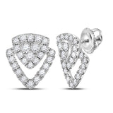 14kt White Gold Womens Round Diamond Triangular Stud Earrings 1/3 Cttw