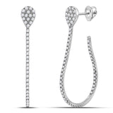 14kt White Gold Womens Round Diamond Fashion Teardrop Hoop Earrings 3/4 Cttw