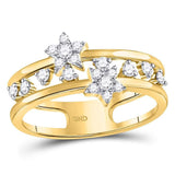 14kt Yellow Gold Womens Round Diamond Open Double Star Band Ring 1/3 Cttw