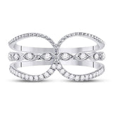 14kt White Gold Womens Round Diamond Beaded Double Lasso Band Ring 1/4 Cttw