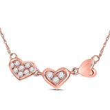 14kt Rose Gold Womens Round Diamond Triple Heart Pendant Necklace 1/10 Cttw