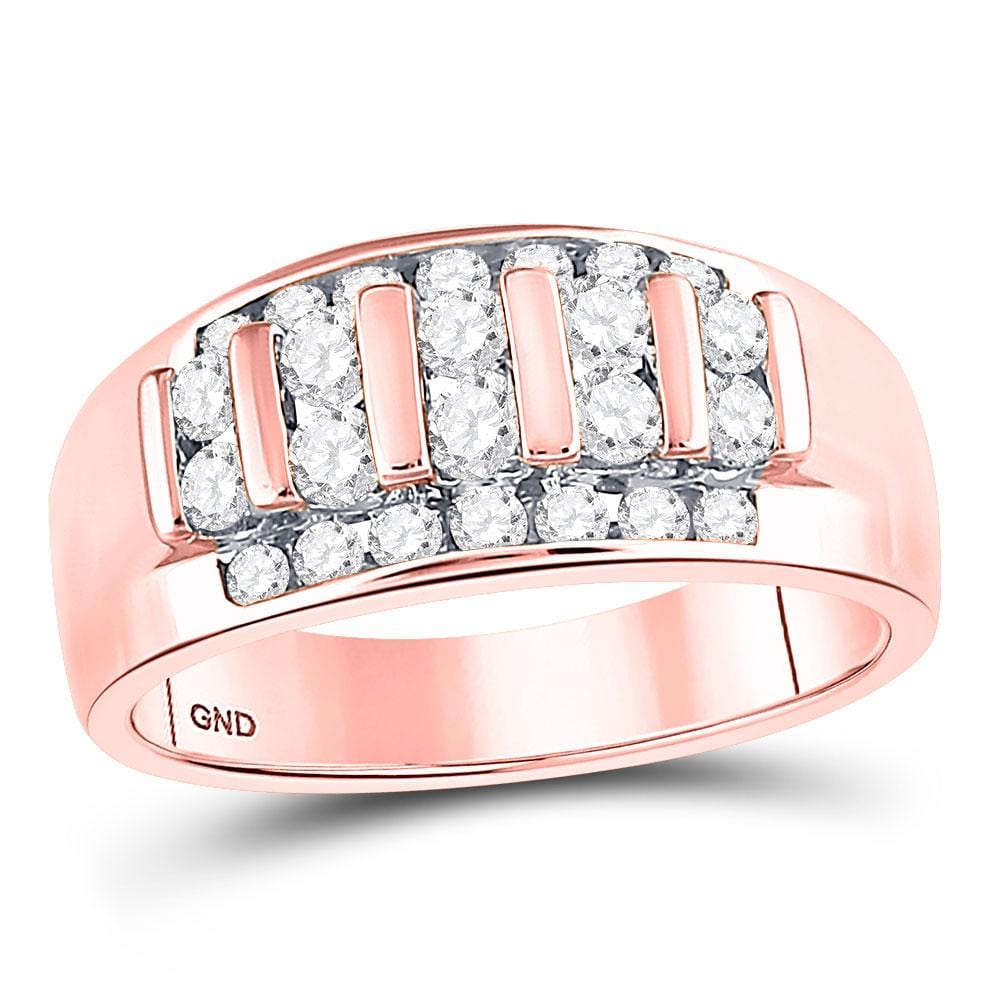 14kt Rose Gold Mens Round Diamond Wedding Band Ring 1 Cttw