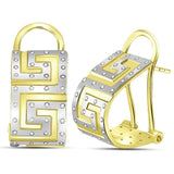 14kt Yellow Gold Womens Round Diamond Greek Key French-clip Hoop Earrings 1/4 Cttw