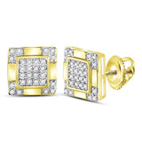 14kt Yellow Gold Mens Round Diamond Square Cluster Stud Earrings 1/6 Cttw