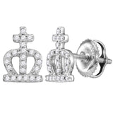 14kt White Gold Womens Round Diamond Crown Cross Stud Earrings 1/6 Cttw