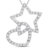 14kt White Gold Womens Round Diamond Linked Star Heart Pendant 1/8 Cttw
