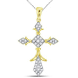 14kt Yellow Gold Womens Round Diamond Fleur Cross Pendant 1/4 Cttw