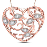 14kt Rose Gold Womens Round Diamond Floral Heart Pendant 1/6 Cttw