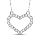 14kt White Gold Womens Round Diamond Heart Necklace 1/6 Cttw