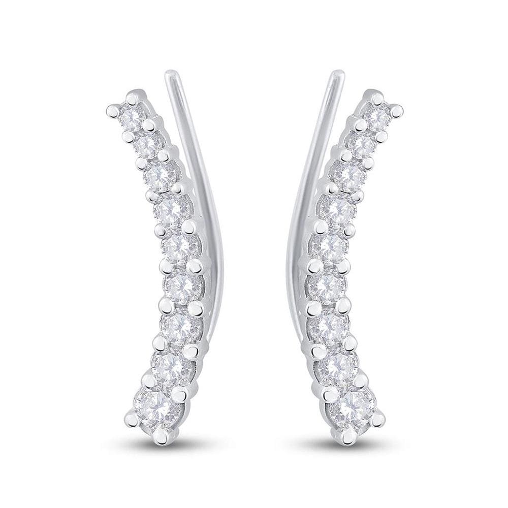 10kt White Gold Womens Round Diamond Graduated Climber Earrings 1 Cttw