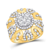 14kt Yellow Gold Womens Round Diamond Cocktail Cluster Ring 1-7/8 Cttw