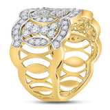 14kt Yellow Gold Womens Round Diamond Overlapping Ovals Fashion Ring 1-1/3 Cttw