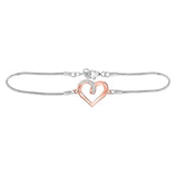 Sterling Silver Womens Round Diamond Rose-tone Heart Bracelet 1/12 Cttw