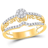 14kt Yellow Gold Womens Round Diamond Flourished Cluster Band Ring 1/3 Cttw