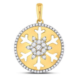 14kt Yellow Gold Womens Round Diamond Snowflake Cutout Circle Pendant 1/2 Cttw