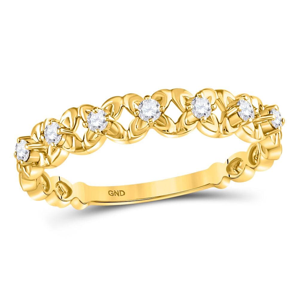 10kt Yellow Gold Womens Round Diamond Flower Petal Stackable Band Ring 1/6 Cttw