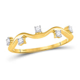 10kt Yellow Gold Womens Round Diamond Wave Stackable Band Ring 1/8 Cttw