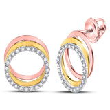 10kt Tri-Tone Gold Womens Round Diamond Circle Stud Earrings 1/5 Cttw