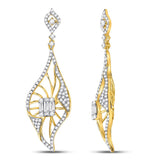 14kt Yellow Gold Womens Baguette Diamond Dangle Earrings 1-5/8 Cttw
