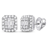 14kt White Gold Womens Baguette Diamond Square Cluster Earrings 1/2 Cttw