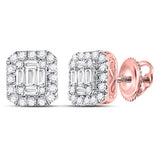 14kt Rose Gold Womens Baguette Diamond Square Cluster Earrings 1/2 Cttw