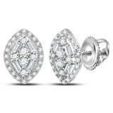 10kt White Gold Womens Round Diamond Oval Cluster Earrings 1/3 Cttw
